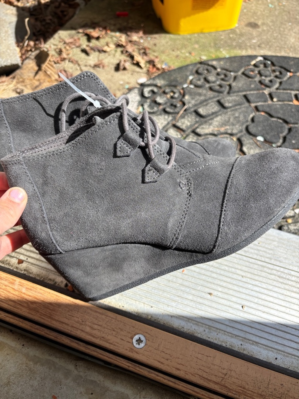 Toms Gray Suede Wedge Ankle Boots